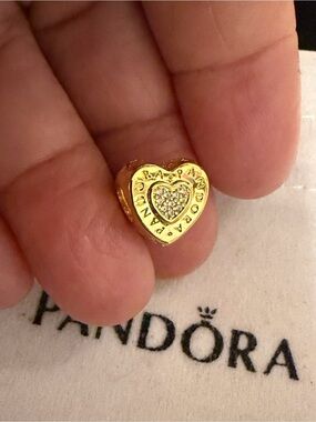 Pandora Gold Heart Charm with Pavé Heart Center
